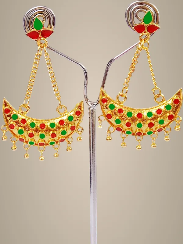 Assamese_Traditional_Copper_Gold_Plated_Red_Green_Colour_Jhumki_Earring_For_Girls_&_Women