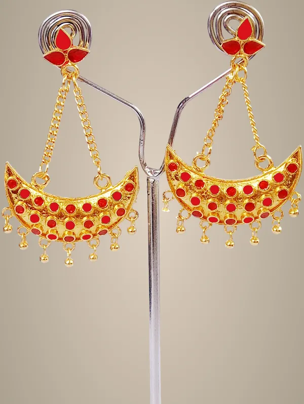 Assamese_Traditional_Copper_Gold_Plated_Red_Colour_Jhumki_Earring_For_Girls_&_Women