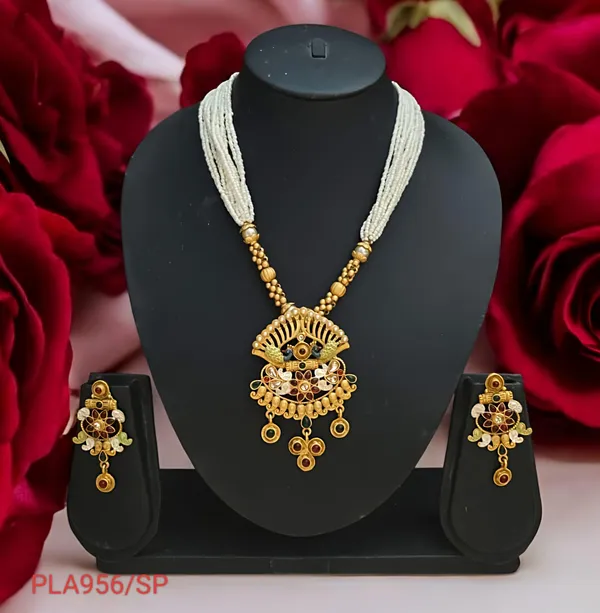 Balaji_Gold_Multicolour_Traditional_Multi_Colour_Minakari_Multi_Strand_Pearls_Long_Necklace_Earring_Set_For_Women