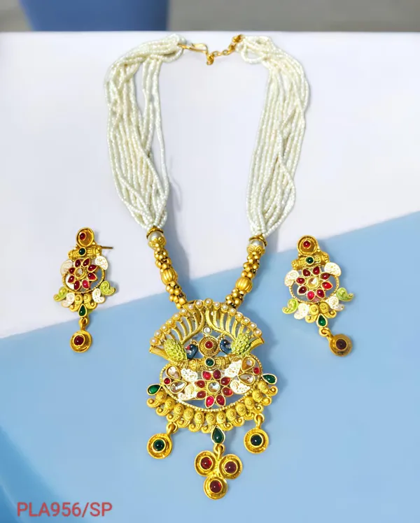 Balaji_Gold_Multicolour_Traditional_Multi_Colour_Minakari_Multi_Strand_Pearls_Long_Necklace_Earring_Set_For_Women