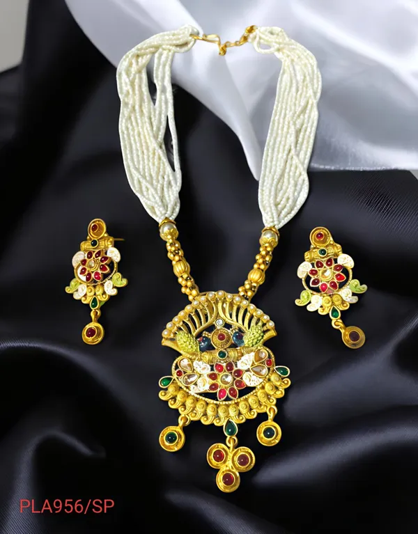 Balaji_Gold_Multicolour_Traditional_Multi_Colour_Minakari_Multi_Strand_Pearls_Long_Necklace_Earring_Set_For_Women