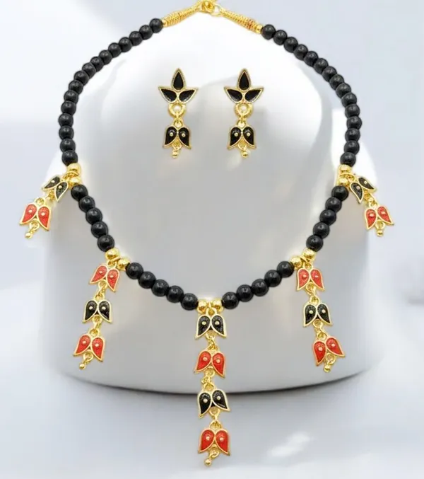 Assamese_Traditional_Copper_Based_Red_Black_Leaf_Design_Golpata_Jewellery_Set