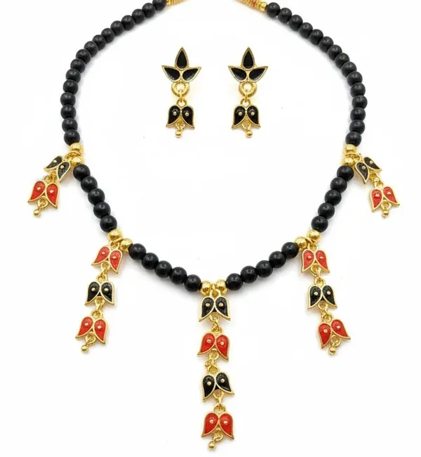 Assamese_Traditional_Copper_Based_Red_Black_Leaf_Design_Golpata_Jewellery_Set