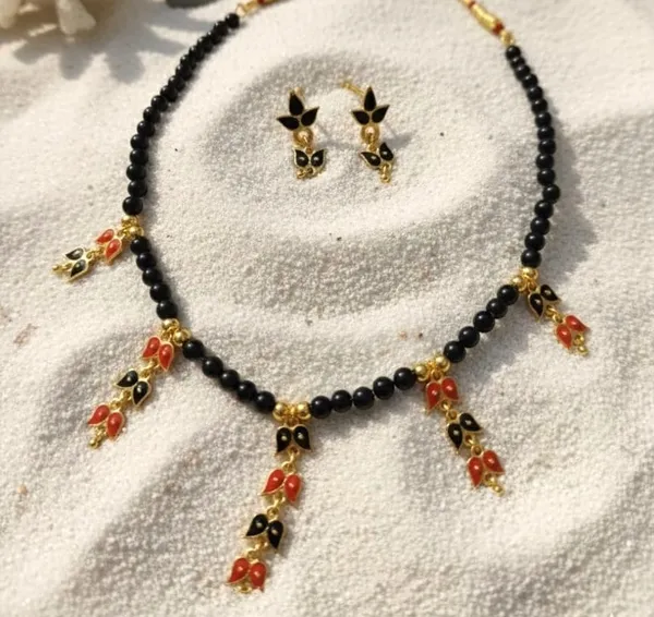 Assamese_Traditional_Copper_Based_Red_Black_Leaf_Design_Golpata_Jewellery_Set