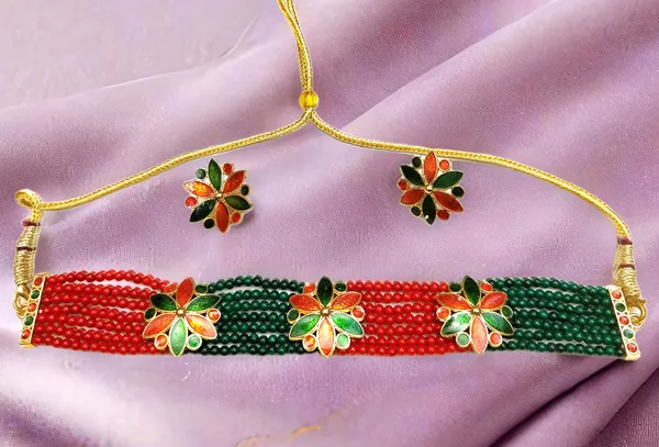 Assamese_Traditional_Gold_Plated_Red_Green_Colour_Golpata_Necklace_Set_For_Women_&_Girls