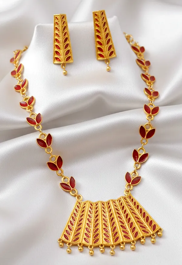Assamese_Traditional_Red_Colour_Pendant_Jewellery_Set_For_Women
