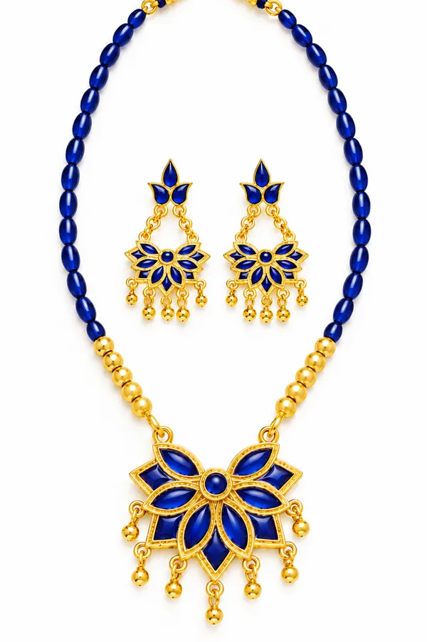 Assamese_Traditional_Copper_Based_Blue_Meenakari__Blue_Ball_Jewellery_Set