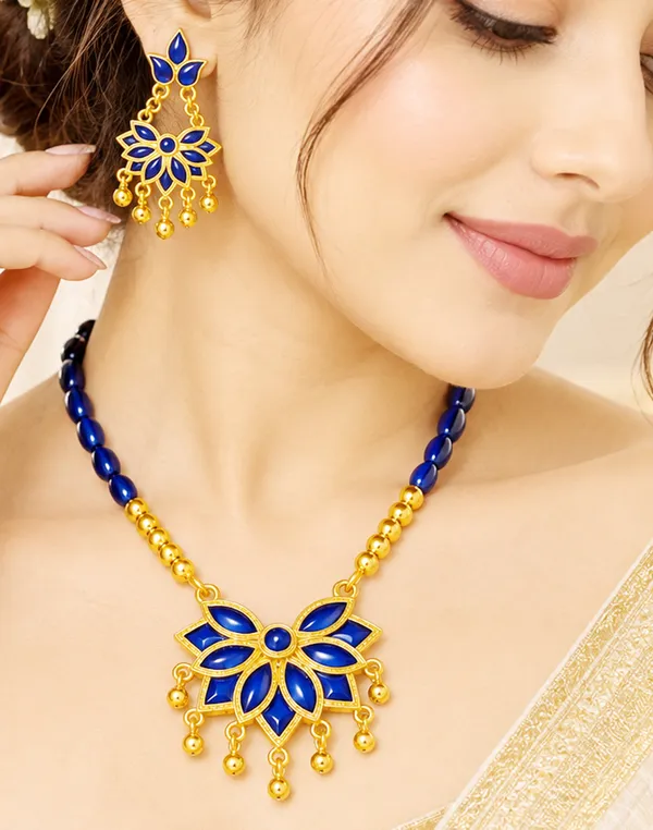 Assamese_Traditional_Copper_Based_Blue_Meenakari__Blue_Ball_Jewellery_Set