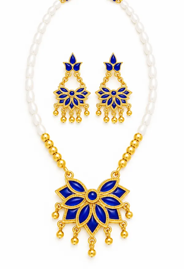 Assamese_Traditional_Copper_Based_Blue_Meenakari__White_Ball_Jewellery_Set