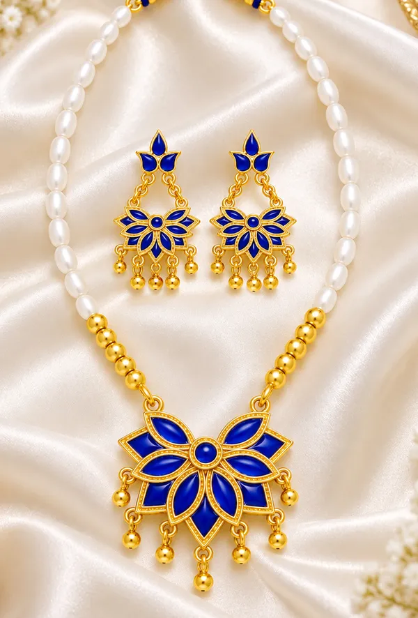 Assamese_Traditional_Copper_Based_Blue_Meenakari__White_Ball_Jewellery_Set
