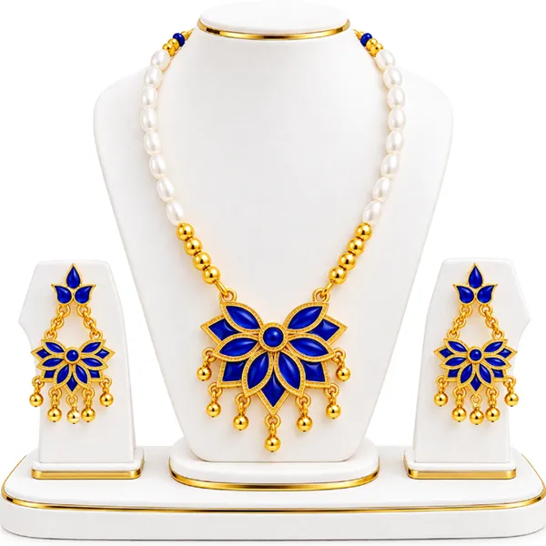 Assamese_Traditional_Copper_Based_Blue_Meenakari__White_Ball_Jewellery_Set
