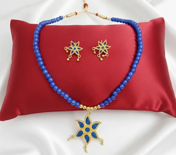 Assamese_Traditional_Copper_Based_Blue__Star_With_Blue_Moti_Jewellery_Set