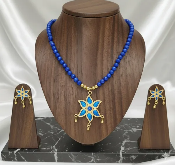 Assamese_Traditional_Copper_Based_Blue__Star_With_Blue_Moti_Jewellery_Set