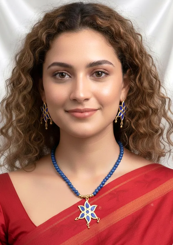Assamese_Traditional_Copper_Based_Blue__Star_With_Blue_Moti_Jewellery_Set