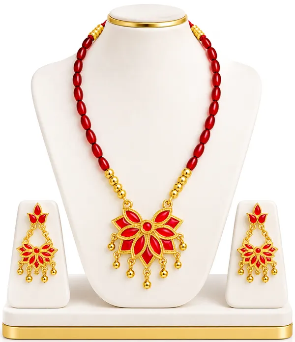 Assamese_Traditional_Copper_Based_Red_Meenakari__Red_Ball_Jewellery_Set