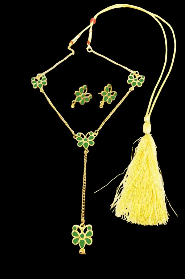 Copper_Based_Assamese_Traditional_Green_Meenakari_Butterfly_Jewellery_Set