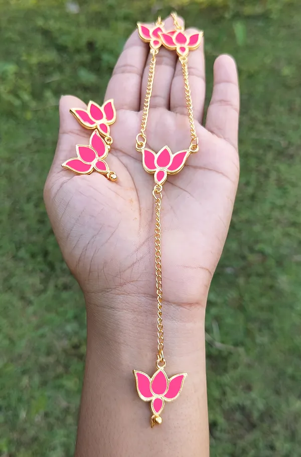Assamese_Traditional_Pink_Big_Lotus_Jewellery_Set