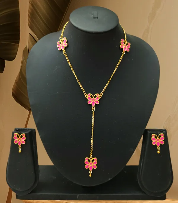 Assamese_Traditional_Pink_Meenakari_Butterfly_Jewellery_Set