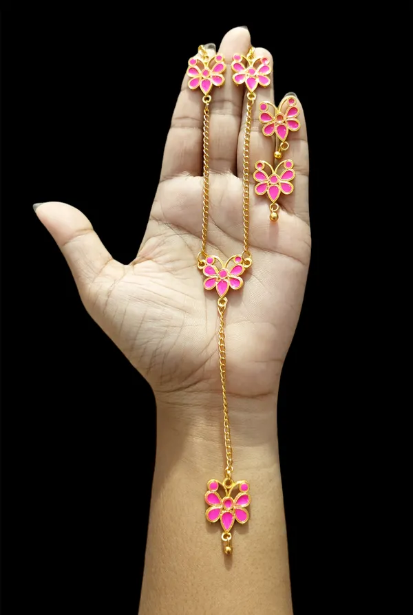 Assamese_Traditional_Pink_Meenakari_Butterfly_Jewellery_Set