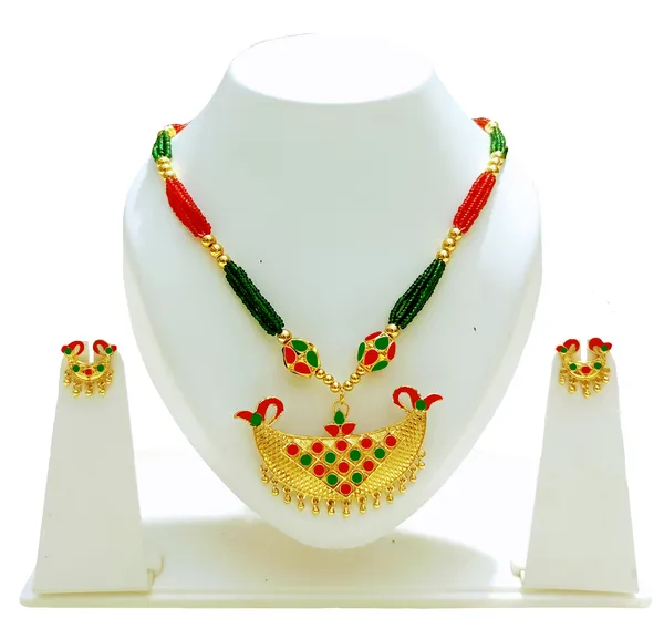 Copper_Based_Assamese_Traditional_Red_Green_Junbiri_Ball_Tassel_Jewellery_Set