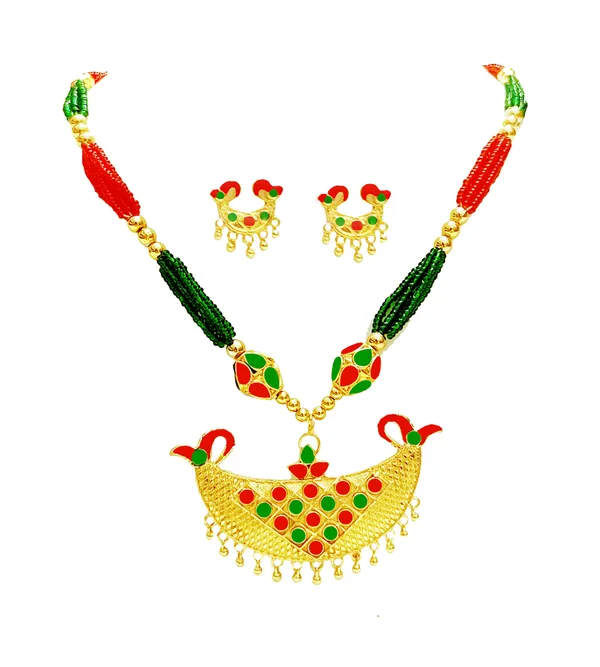 Copper_Based_Assamese_Traditional_Red_Green_Junbiri_Ball_Tassel_Jewellery_Set