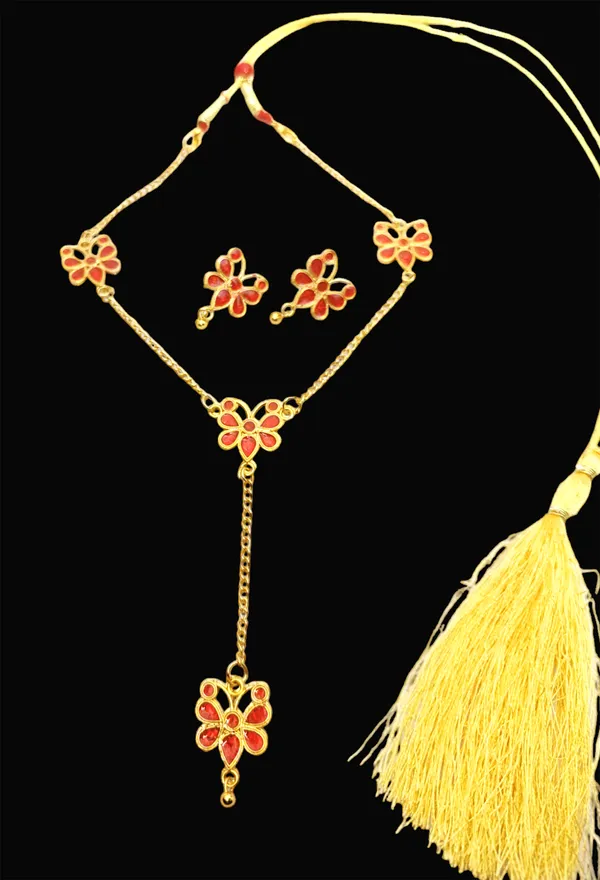Assamese_Traditional_Copper_Based_Red_Meenakari_Butterfly_Jewellery_Set