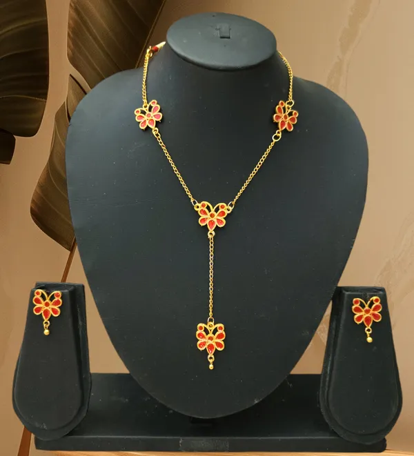 Assamese_Traditional_Copper_Based_Red_Meenakari_Butterfly_Jewellery_Set