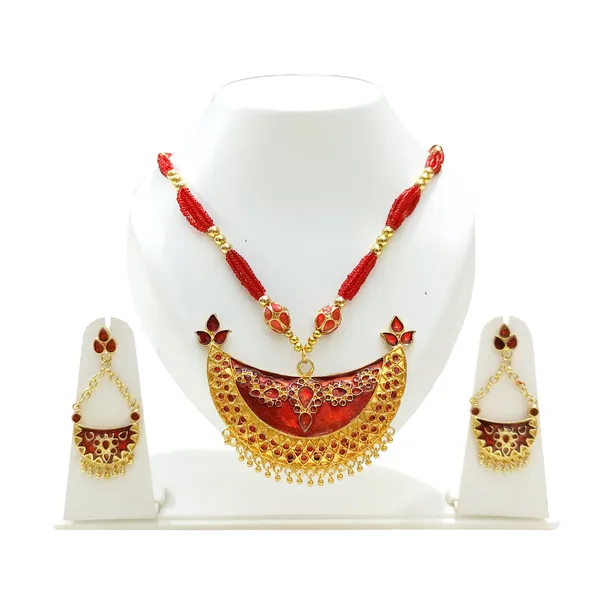 Assamese_Traditional_Red_Meenakari_Junbiri_Ball_Tassel_Set
