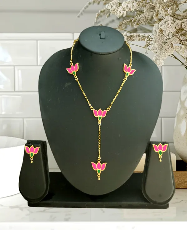 Assamese_Traditional_Pink_Green_Lotus_Jewellery_Set