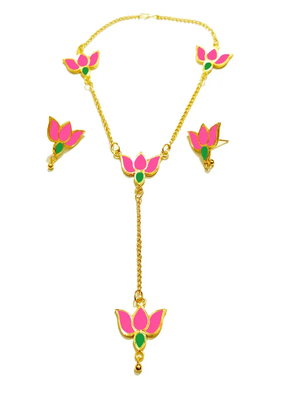 Assamese_Traditional_Pink_Green_Lotus_Jewellery_Set