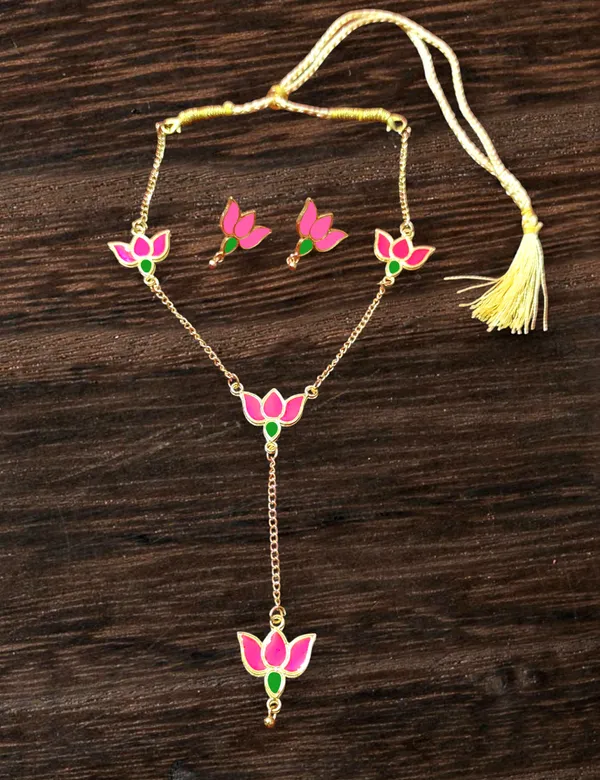 Assamese_Traditional_Pink_Green_Lotus_Jewellery_Set