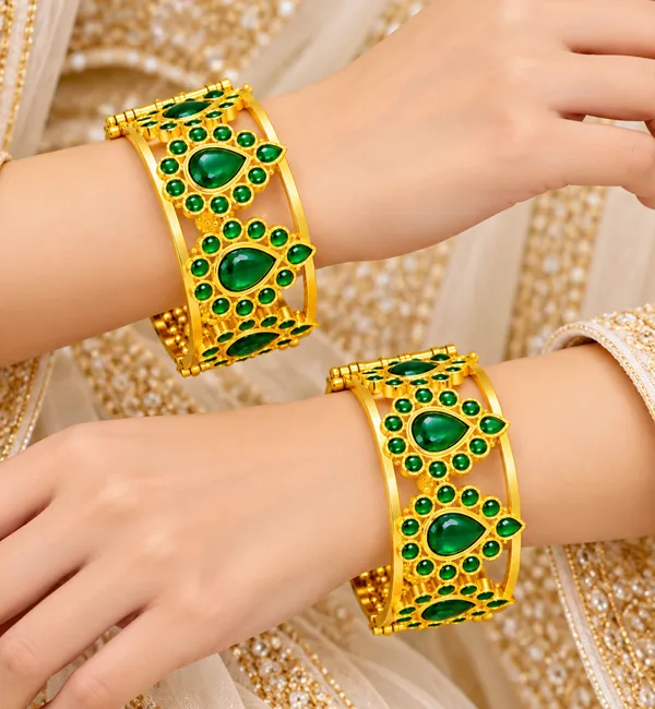 Assamese_Traditonal_Copper__Based_Gold-Plated_Green_Meenakari_Dugdugi_Bangle_Set_(Pack_Of_2)