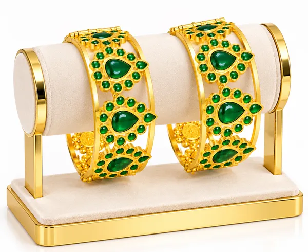 Assamese_Traditonal_Copper__Based_Gold-Plated_Green_Meenakari_Dugdugi_Bangle_Set_(Pack_Of_2)
