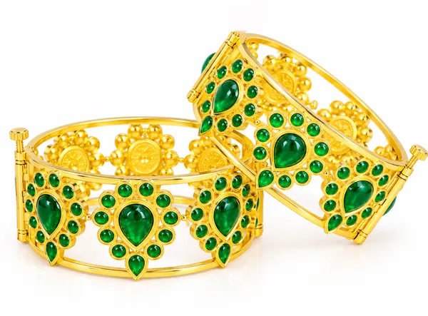 Assamese_Traditonal_Copper__Based_Gold-Plated_Green_Meenakari_Dugdugi_Bangle_Set_(Pack_Of_2)