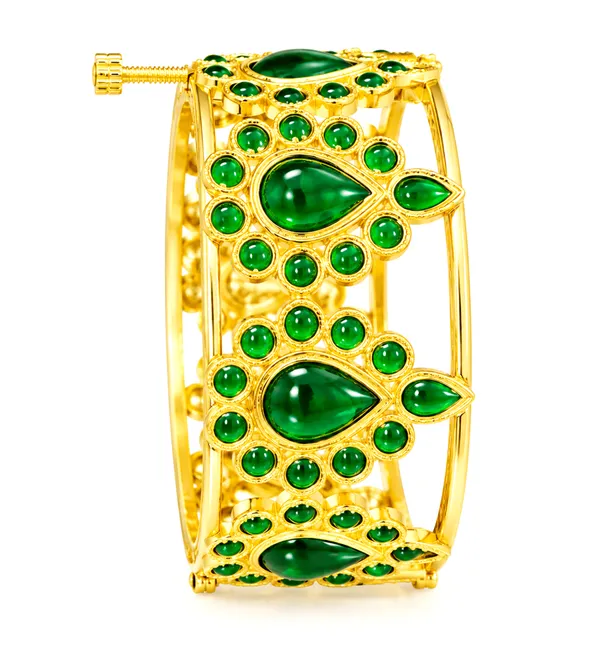 Assamese_Traditonal_Copper__Based_Gold-Plated_Green_Meenakari_Dugdugi_Bangle__(Pack_Of_1)