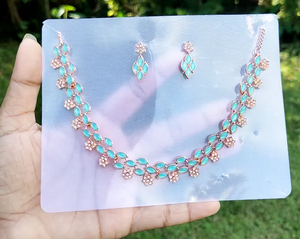 Assamese_Copper_Based_Lite_Blue_Rose_Gold_Jewellery_Set