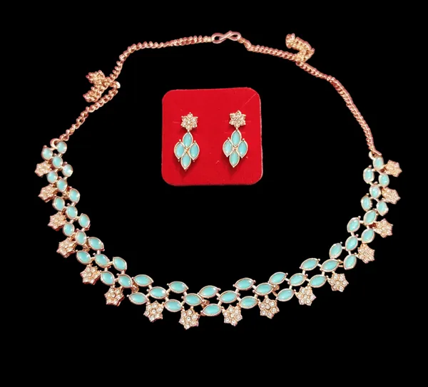 Assamese_Copper_Based_Lite_Blue_Rose_Gold_Jewellery_Set