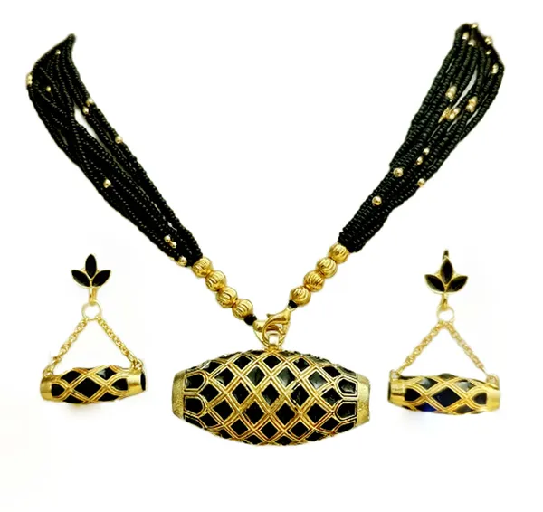 Copper_Based_Assamese_Traditional_Black_Meenakari_Tassel_Dhol_Biri_Set