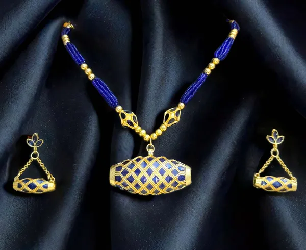Copper_Based_Assamese_Traditional_Blue_Meenakari_Ball_Tassel_Dhol_Biri_Set