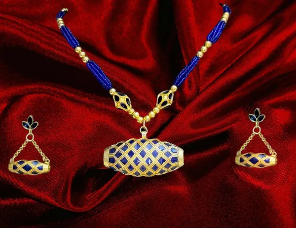 Copper_Based_Assamese_Traditional_Blue_Meenakari_Ball_Tassel_Dhol_Biri_Set