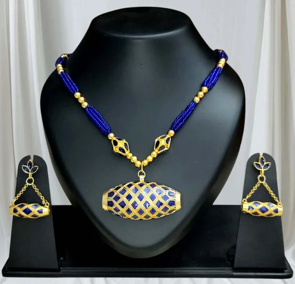 Copper_Based_Assamese_Traditional_Blue_Meenakari_Ball_Tassel_Dhol_Biri_Set