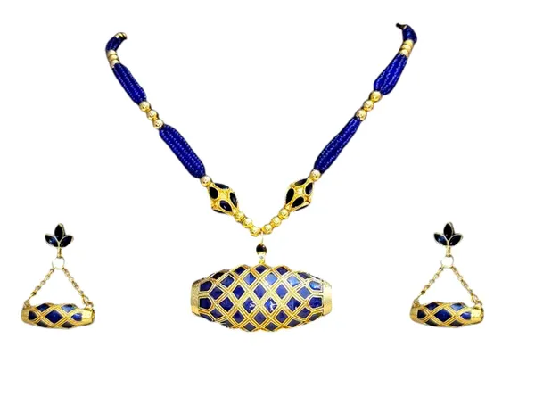 Copper_Based_Assamese_Traditional_Blue_Meenakari_Ball_Tassel_Dhol_Biri_Set