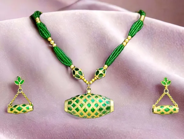 Copper_Based_Assamese_Traditional_Green_Meenakari_Boll_Tassel_Dhol_Biri_Set