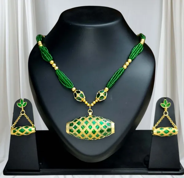 Copper_Based_Assamese_Traditional_Green_Meenakari_Boll_Tassel_Dhol_Biri_Set