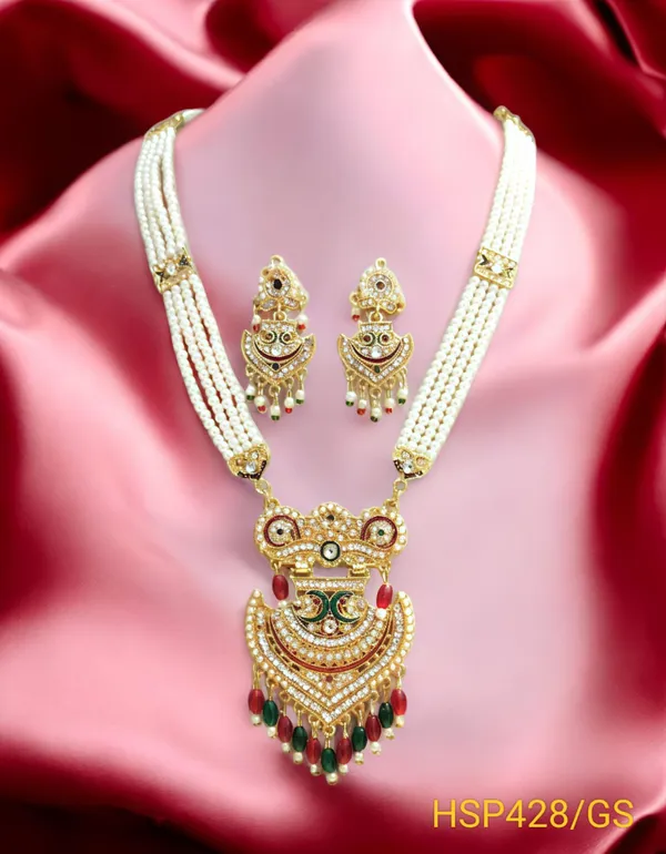 Balaji_Gold_Multicolour_Pearl_Stone_Minakari_Rajwadi_Rajasthani_Kundan_Beaded_Necklace_Set_Earrings_|Long_Rani_Haar_With_Earrings_For_Women