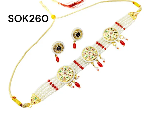Multicolour_Traditional_Pearl_Beaded_Choker_Necklace_With_Earrings_&_For_Women