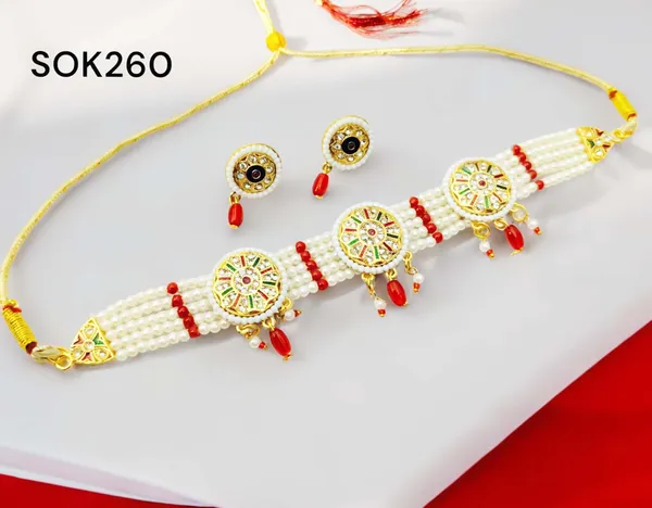 Multicolour_Traditional_Pearl_Beaded_Choker_Necklace_With_Earrings_&_For_Women