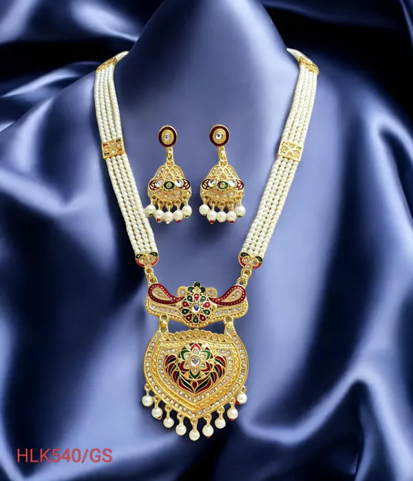 Balaji_Gold_Rajasthani_Golden_Traditional_Multi_Colour_Minakari_Multi_Strand_Pearls_Long_Necklace_Earring_Set_For_Women