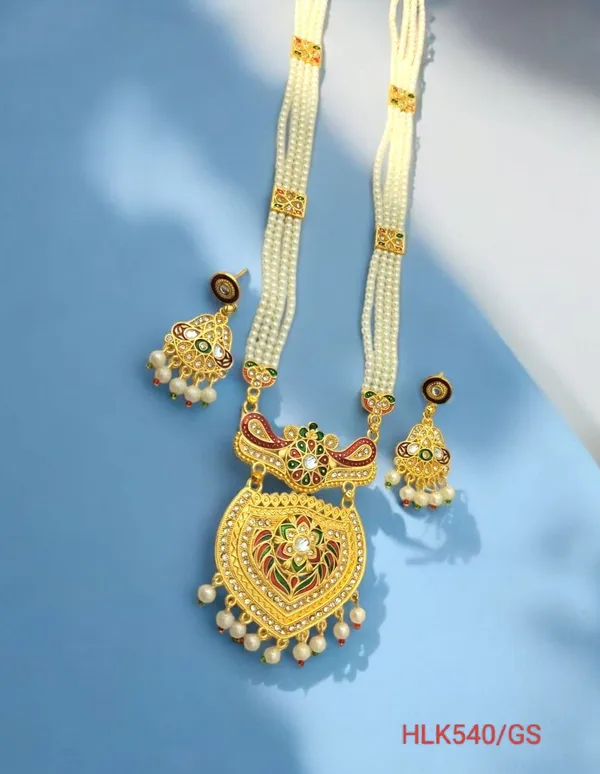 Balaji_Gold_Rajasthani_Golden_Traditional_Multi_Colour_Minakari_Multi_Strand_Pearls_Long_Necklace_Earring_Set_For_Women