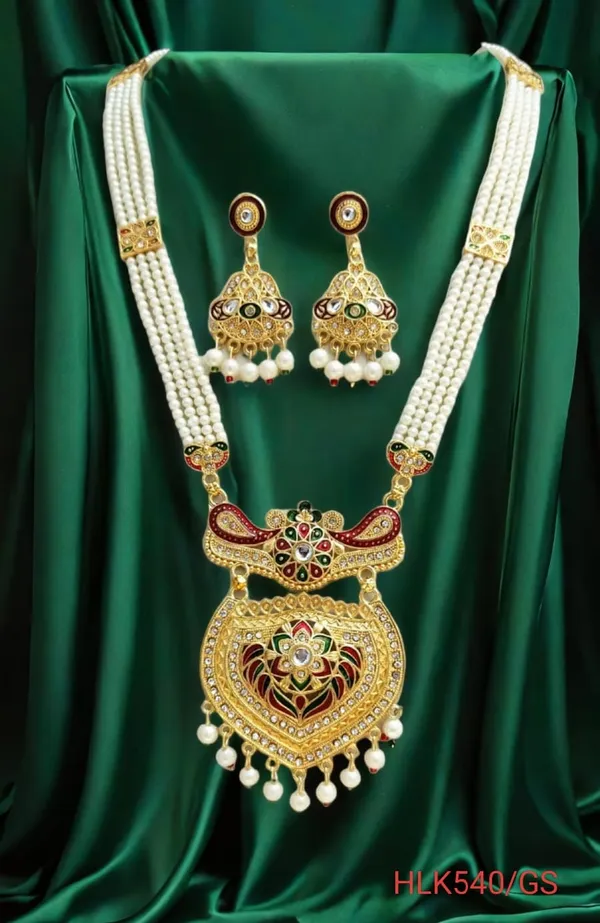 Balaji_Gold_Rajasthani_Golden_Traditional_Multi_Colour_Minakari_Multi_Strand_Pearls_Long_Necklace_Earring_Set_For_Women